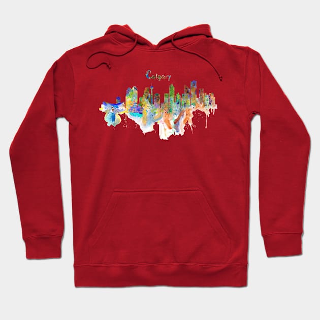 Calgary Watercolor Skyline Hoodie by Marian Voicu